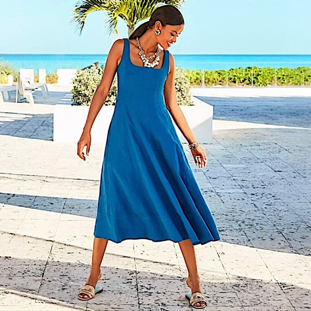 Lilly Pulitzer Calina Linen Midi Dress in Barton Blue NWT - Size 8